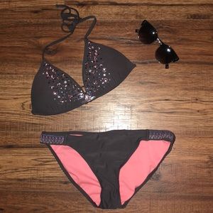 Gray beaded push-up swim suit
